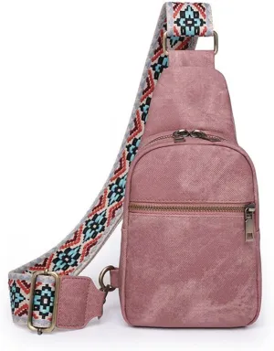Small Sling Bag for Women Vintage Crossbody Chest Bag Casual Shoulder Satchel Daypack with Guitar Strap for Travel Hiking