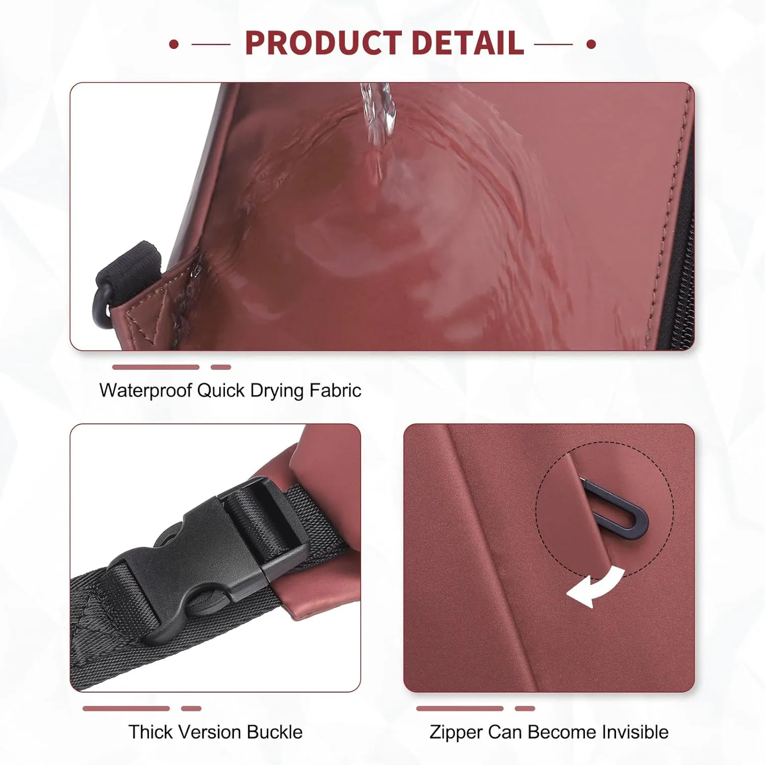 Small Sling Bag, Waterproof Nylon 7.9 Inch Crossbody Chest Bags Daypack Backpack with Anti-theft Pocket for Men Women (Dark Red)