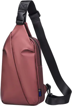 Small Sling Bag, Waterproof Nylon 7.9 Inch Crossbody Chest Bags Daypack Backpack with Anti-theft Pocket for Men Women (Dark Red)