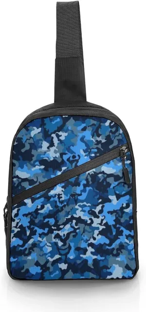 Small Sling Chest Bag Crossbody Bag for Men Women,Blue Camo Lightweight Gym Daypack for Travel Cycling Hiking