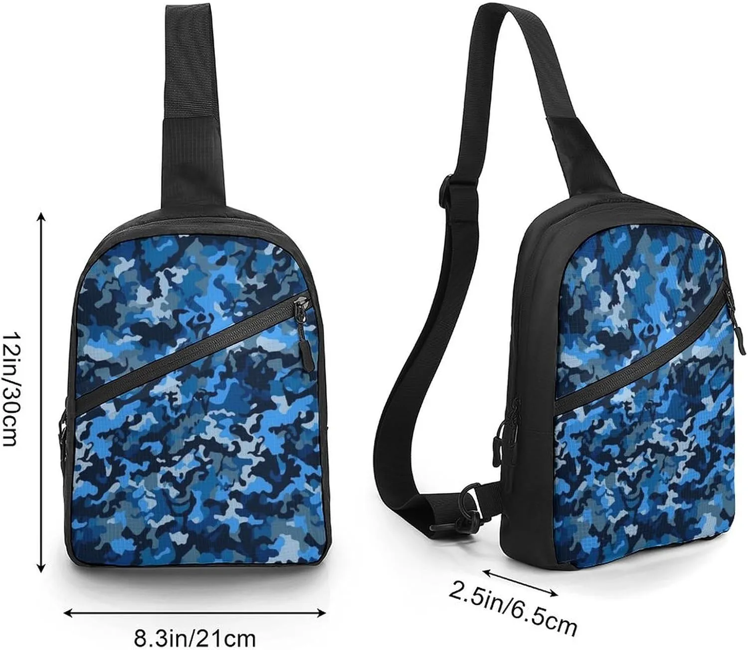 Small Sling Chest Bag Crossbody Bag for Men Women,Blue Camo Lightweight Gym Daypack for Travel Cycling Hiking