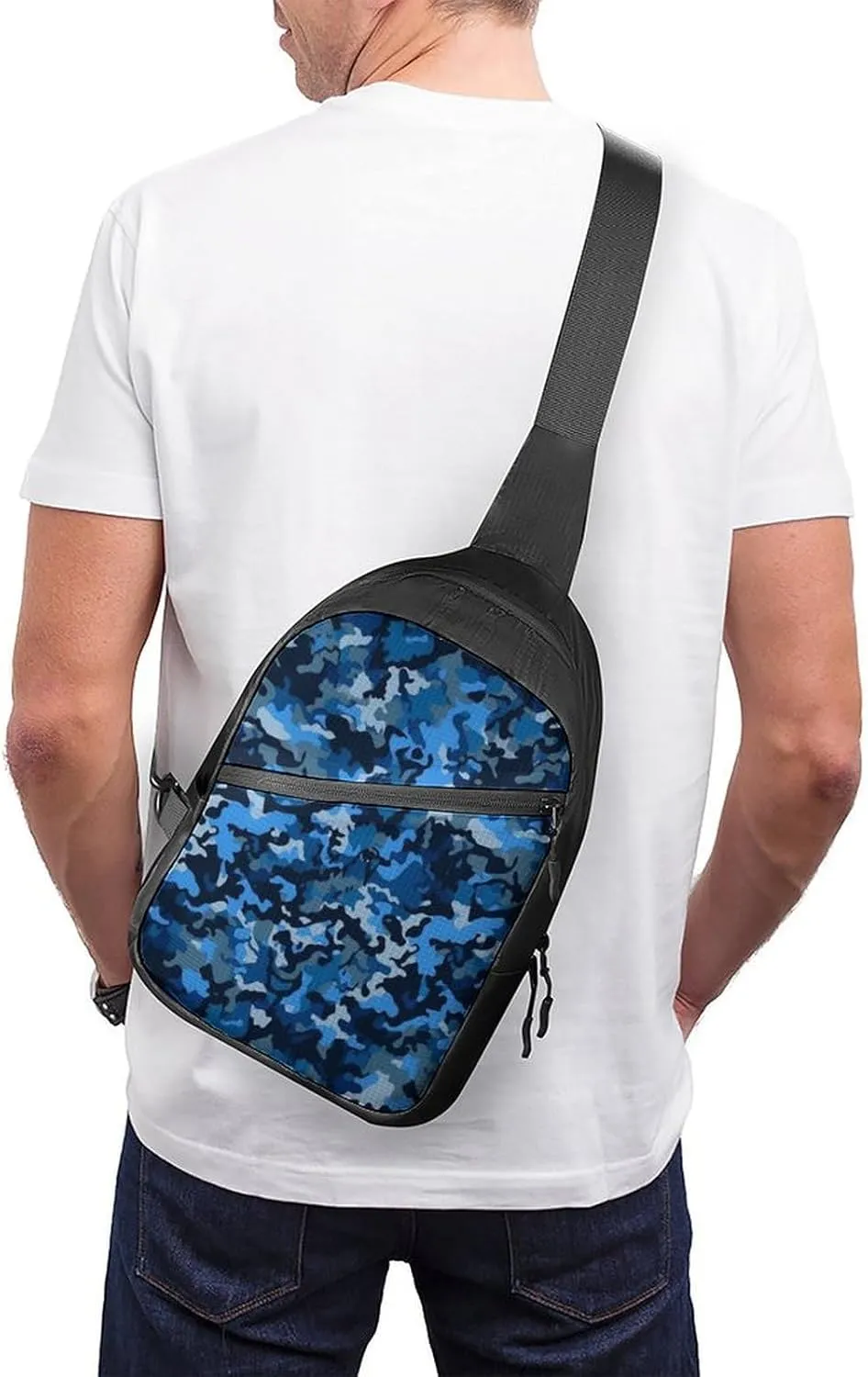 Small Sling Chest Bag Crossbody Bag for Men Women,Blue Camo Lightweight Gym Daypack for Travel Cycling Hiking