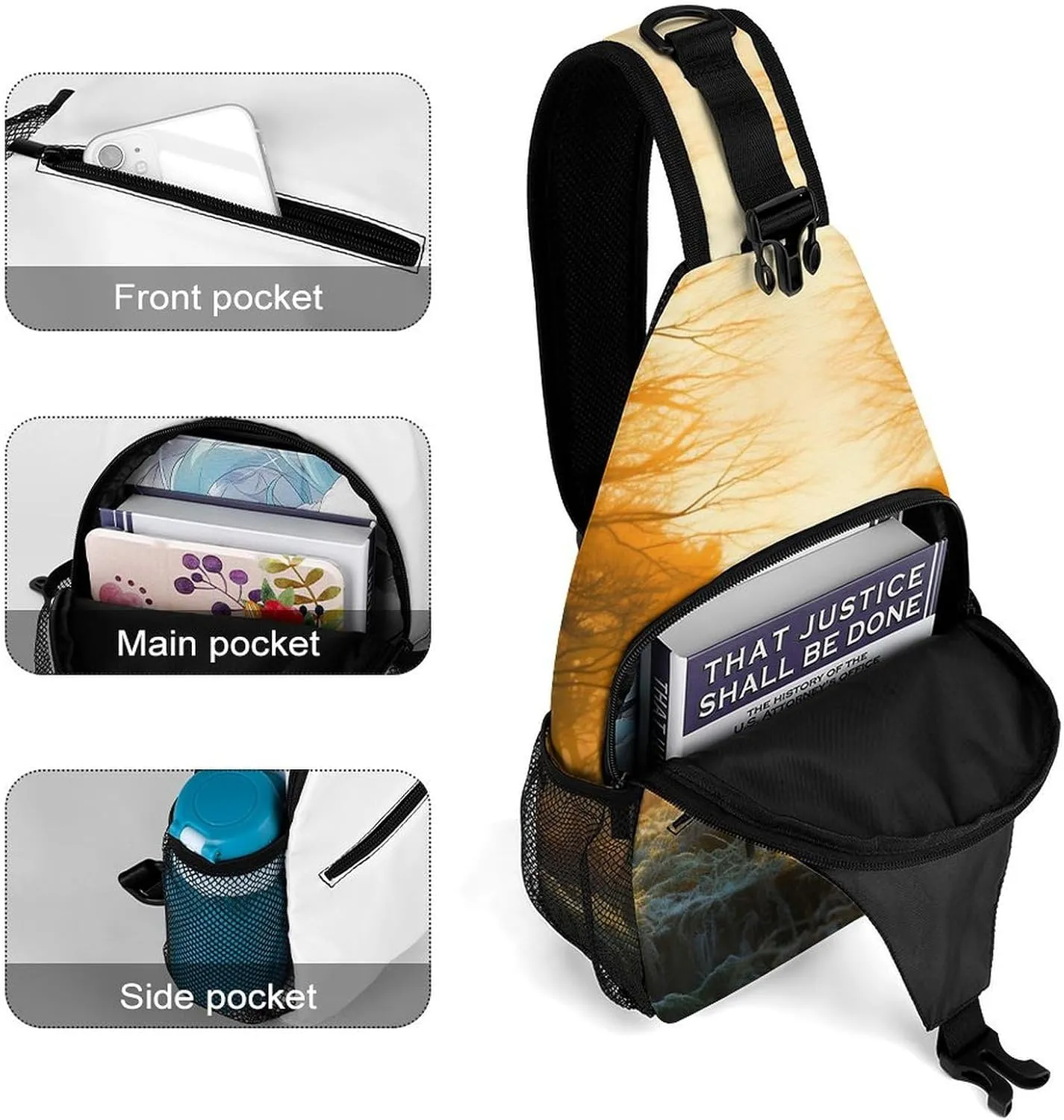 Small Sling Chest Bag Crossbody Bag for Men Women,Deer In Forest Lightweight Gym Daypack for Travel Cycling Hiking