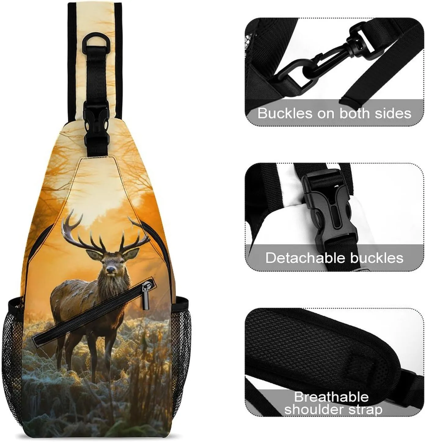 Small Sling Chest Bag Crossbody Bag for Men Women,Deer In Forest Lightweight Gym Daypack for Travel Cycling Hiking