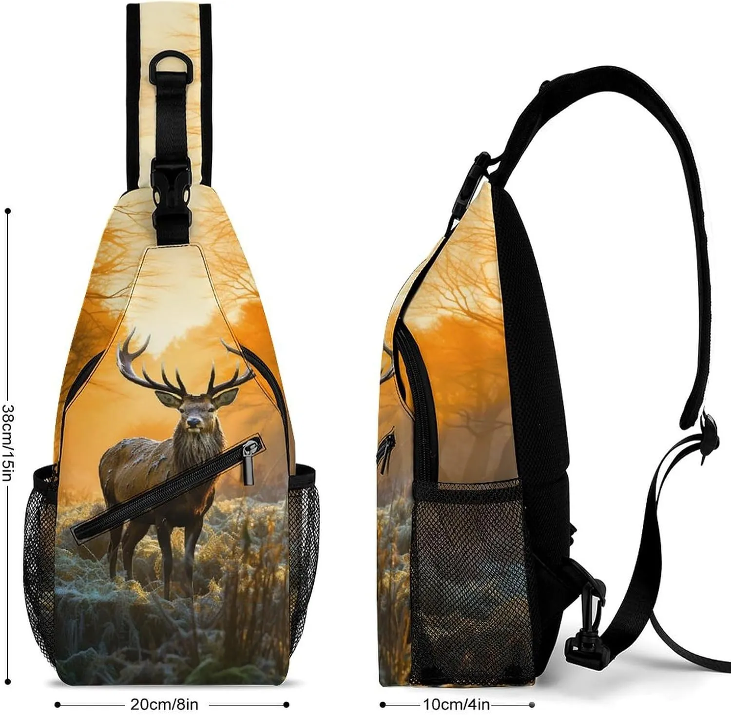 Small Sling Chest Bag Crossbody Bag for Men Women,Deer In Forest Lightweight Gym Daypack for Travel Cycling Hiking