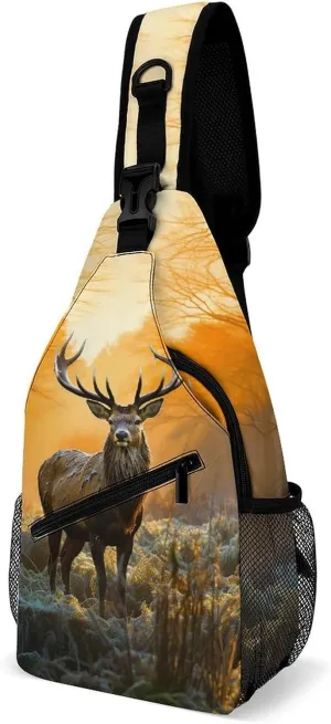 Small Sling Chest Bag Crossbody Bag for Men Women,Deer In Forest Lightweight Gym Daypack for Travel Cycling Hiking