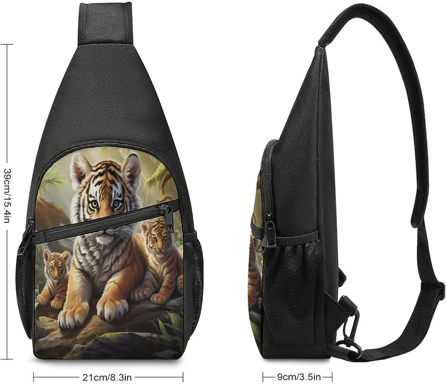 Small Sling Chest Bag Crossbody Bag for Men Women,Jungle Tigers Cub Lightweight Gym Daypack for Travel Cycling Hiking