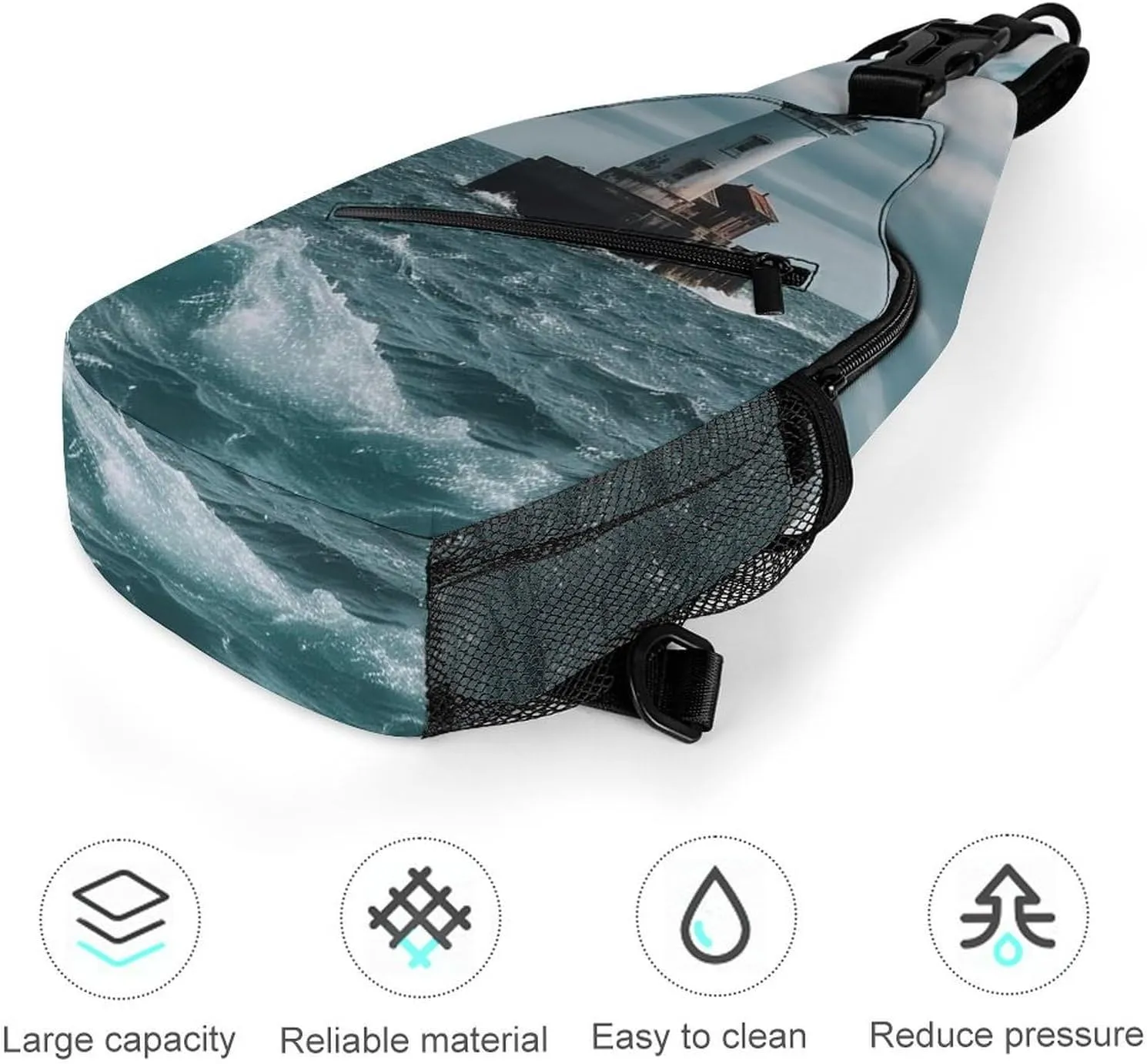 Small Sling Chest Bag Crossbody Bag for Men Women,Lighthouse Ocean Lightweight Gym Daypack for Travel Cycling Hiking