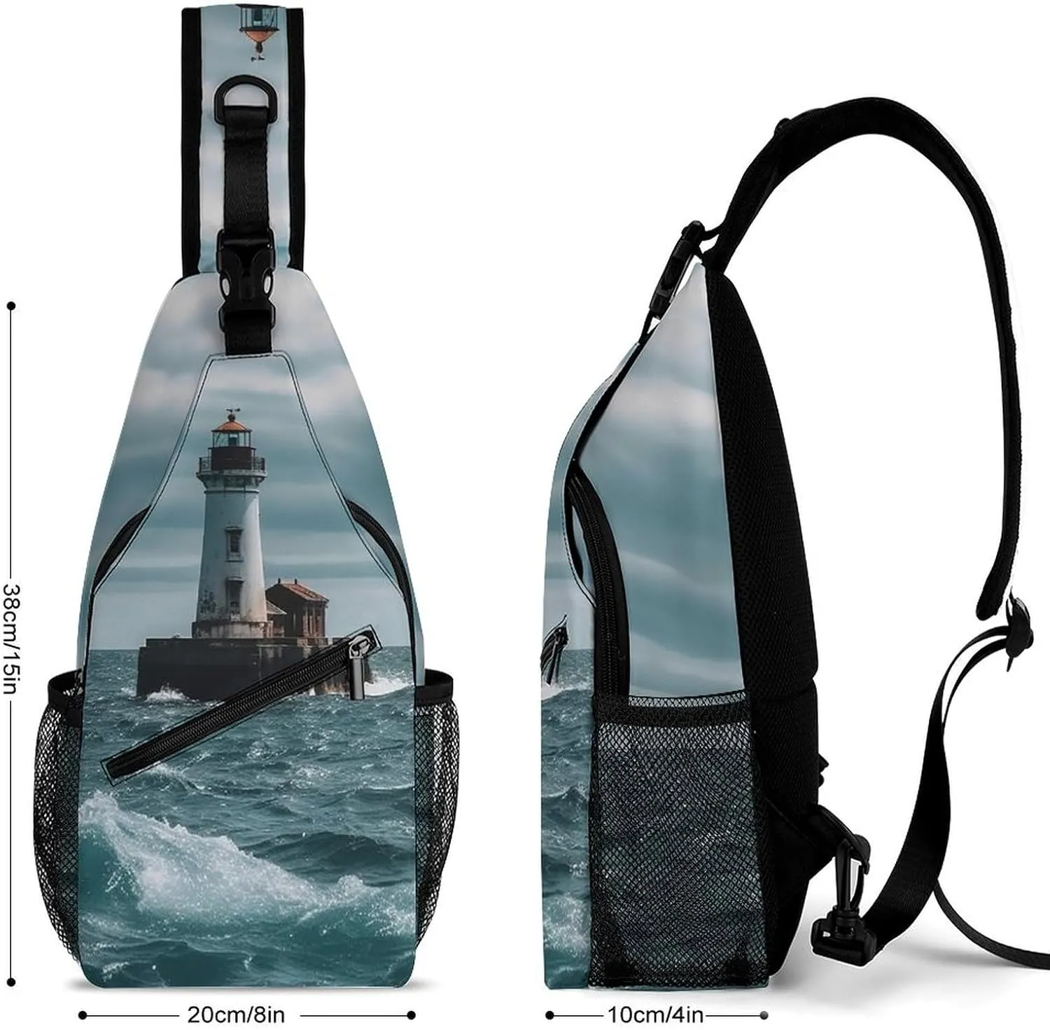Small Sling Chest Bag Crossbody Bag for Men Women,Lighthouse Ocean Lightweight Gym Daypack for Travel Cycling Hiking