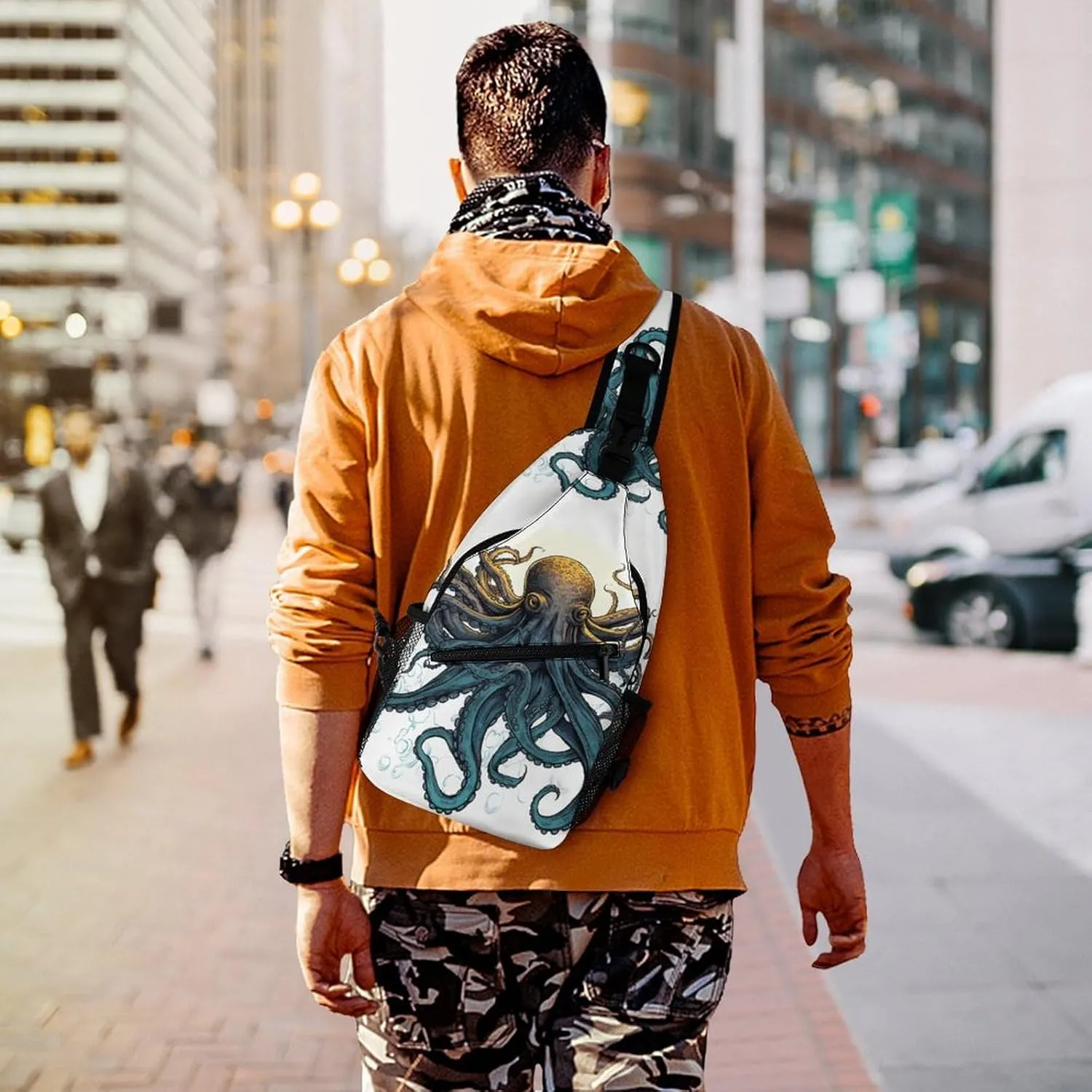 Small Sling Chest Bag Crossbody Bag for Men Women,Sun Ocean Octopus Lightweight Gym Daypack for Travel Cycling Hiking