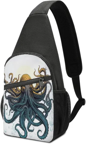 Small Sling Chest Bag Crossbody Bag for Men Women,Sun Ocean Octopus Lightweight Gym Daypack for Travel Cycling Hiking