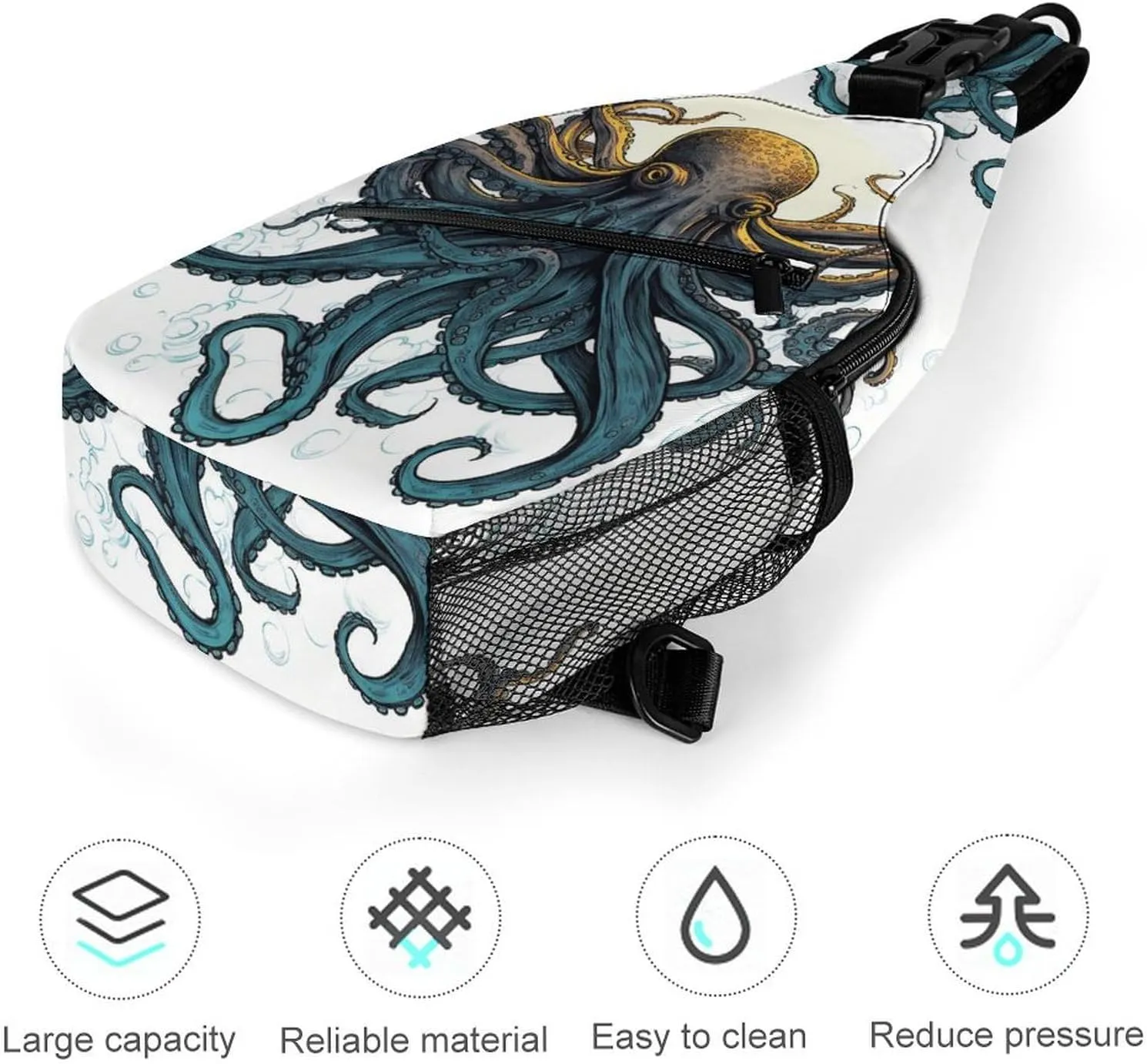 Small Sling Chest Bag Crossbody Bag for Men Women,Sun Ocean Octopus Lightweight Gym Daypack for Travel Cycling Hiking