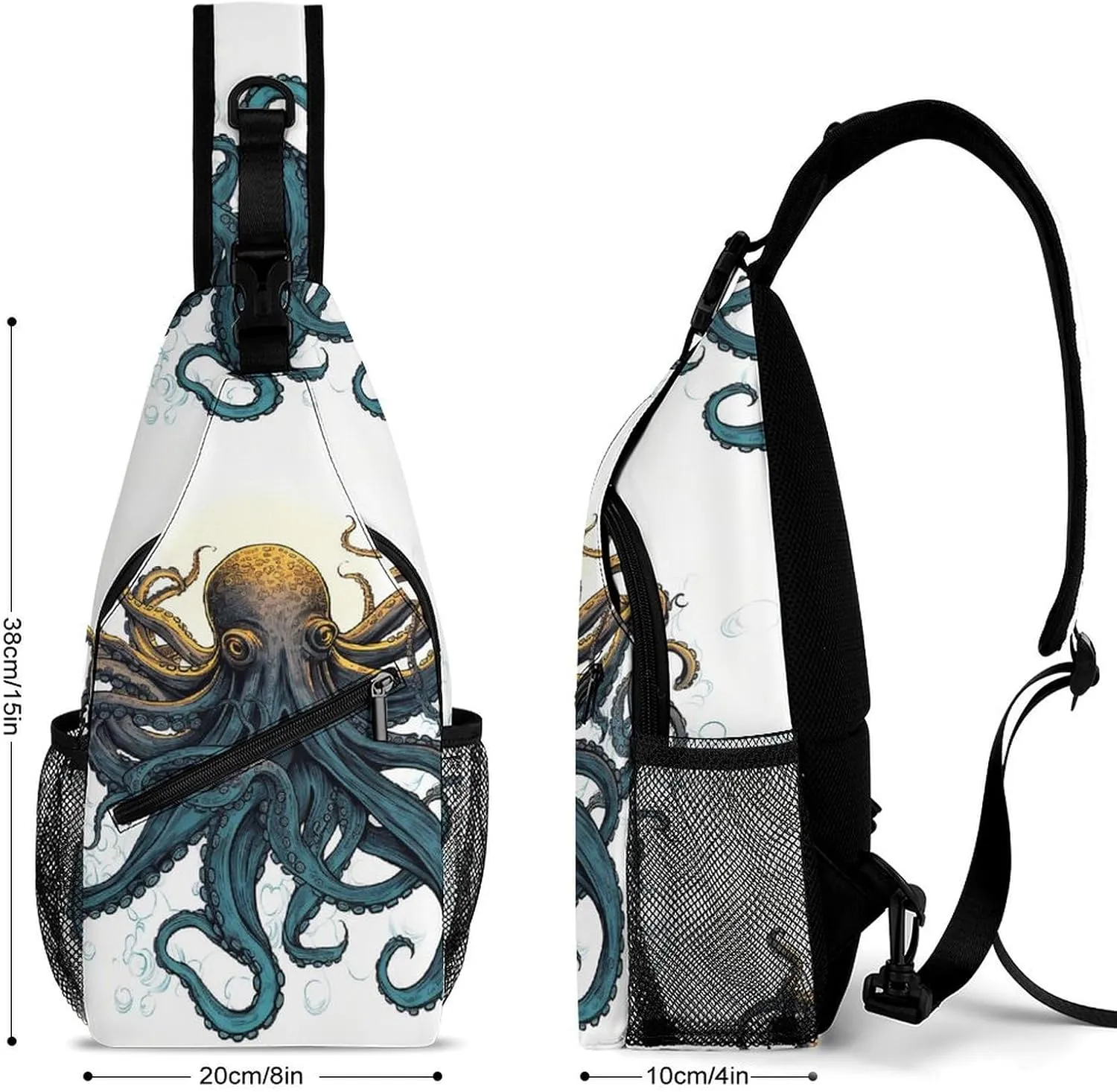 Small Sling Chest Bag Crossbody Bag for Men Women,Sun Ocean Octopus Lightweight Gym Daypack for Travel Cycling Hiking