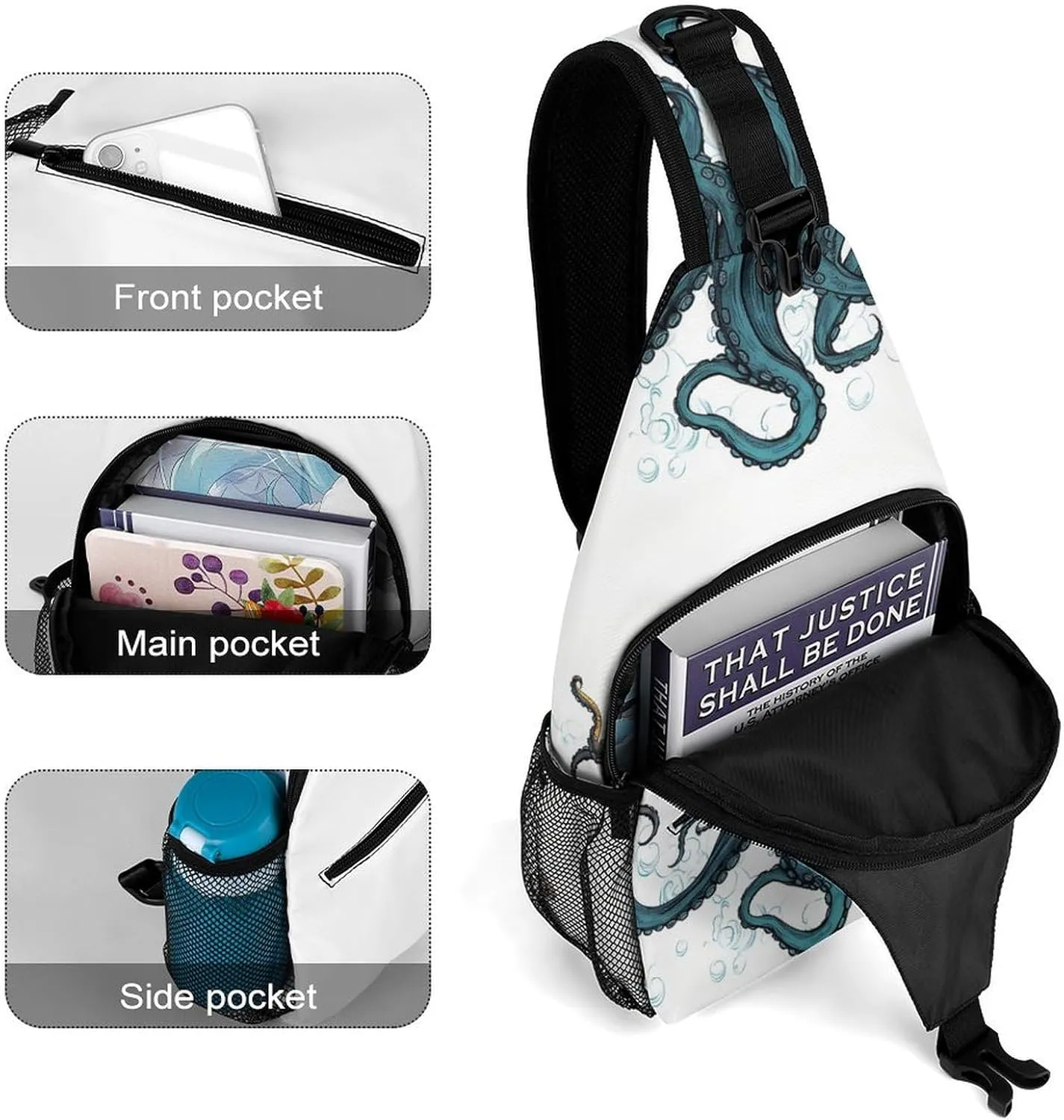Small Sling Chest Bag Crossbody Bag for Men Women,Sun Ocean Octopus Lightweight Gym Daypack for Travel Cycling Hiking