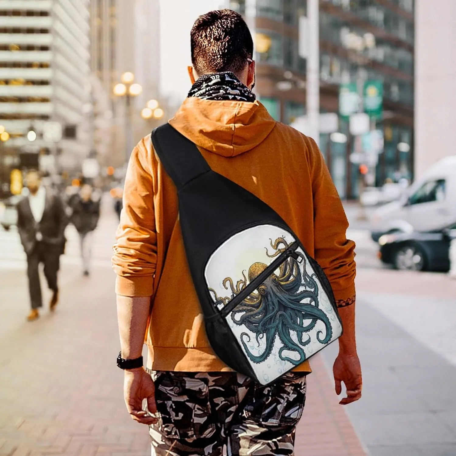 Small Sling Chest Bag Crossbody Bag for Men Women,Sun Ocean Octopus Lightweight Gym Daypack for Travel Cycling Hiking