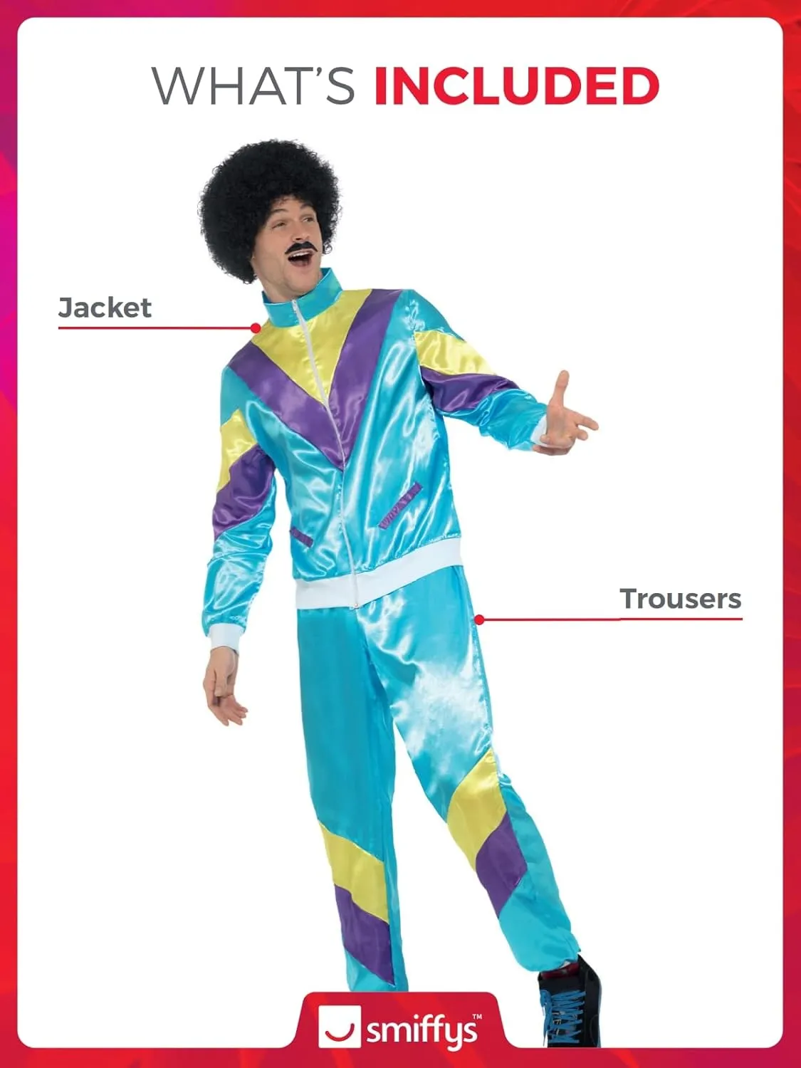 Smiffys Men's 80s Height of Fashion Shell Suit Costume, Male