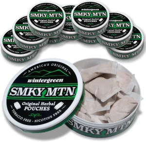 Smokey Mountain Original Herbal Pouches - Wintergreen - Tobacco Free and Nicotine Free - 10 Can Box - 15 Per Can