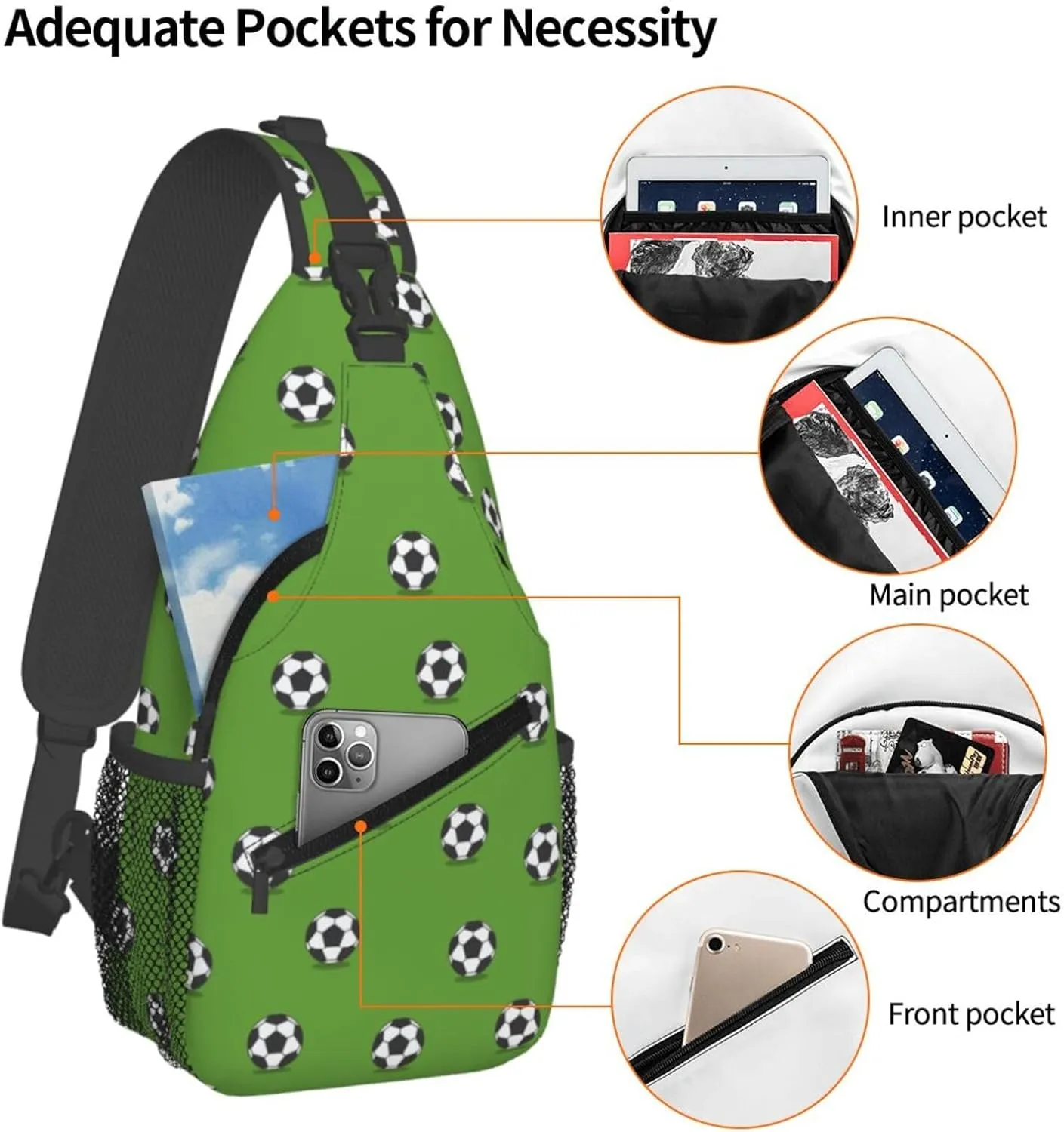 Soccer Crossbody Bag Soccer Sport Shoulder Bag Backpack Sport Sling Bag Chest Casual Daypack Bag