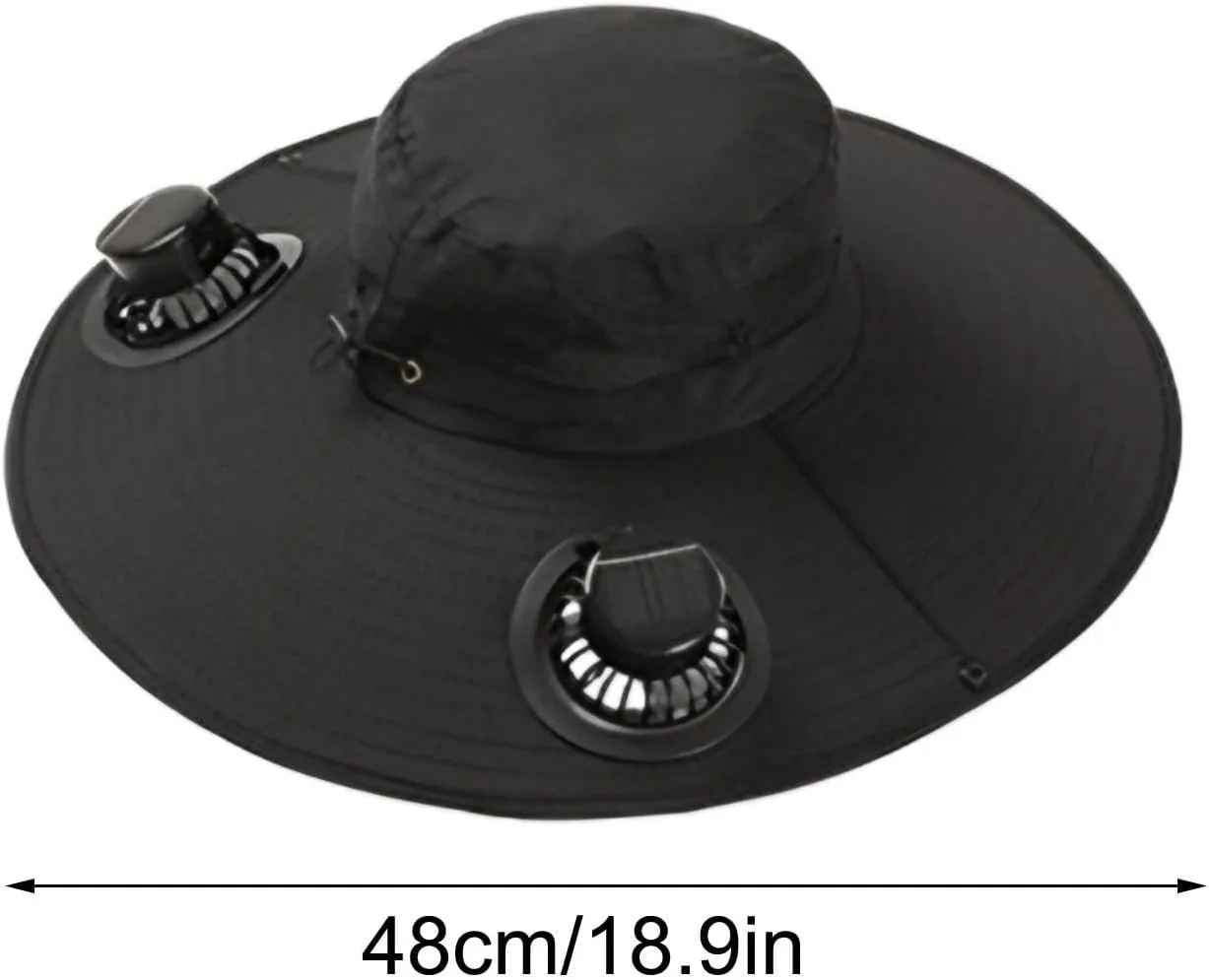 Solar Powered Fan Hat for Men & Women Wide Brim Sun Protection with Built-in Fans UPF 50   Outdoor Fishing & Beach Hats