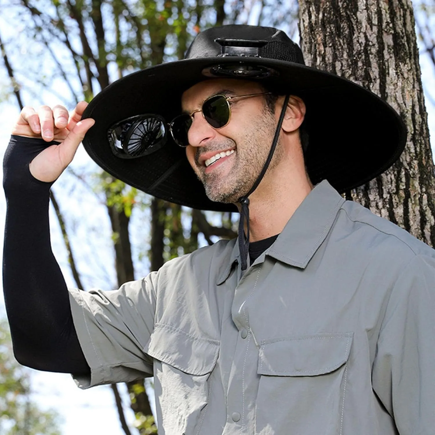 Solar Powered Fan Hat for Men & Women Wide Brim Sun Protection with Built-in Fans UPF 50   Outdoor Fishing & Beach Hats