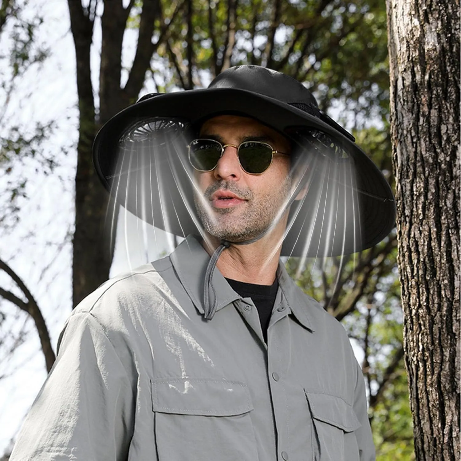 Solar Powered Fan Hat for Men & Women Wide Brim Sun Protection with Built-in Fans UPF 50   Outdoor Fishing & Beach Hats