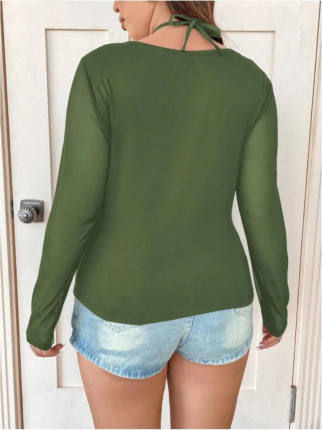 SOLY HUX Plus Size Tops for Women Long Sleeve Sexy Going Out Tops V Neck Criss Cross T Shirts Blouse