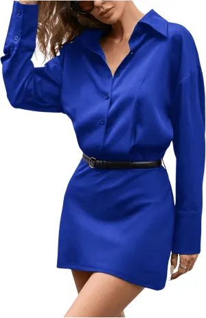 SOLY HUX Women's Button Down Belted Bodycon Dress Long Sleeve Blazer Dress Elegant Business Mini Dresses