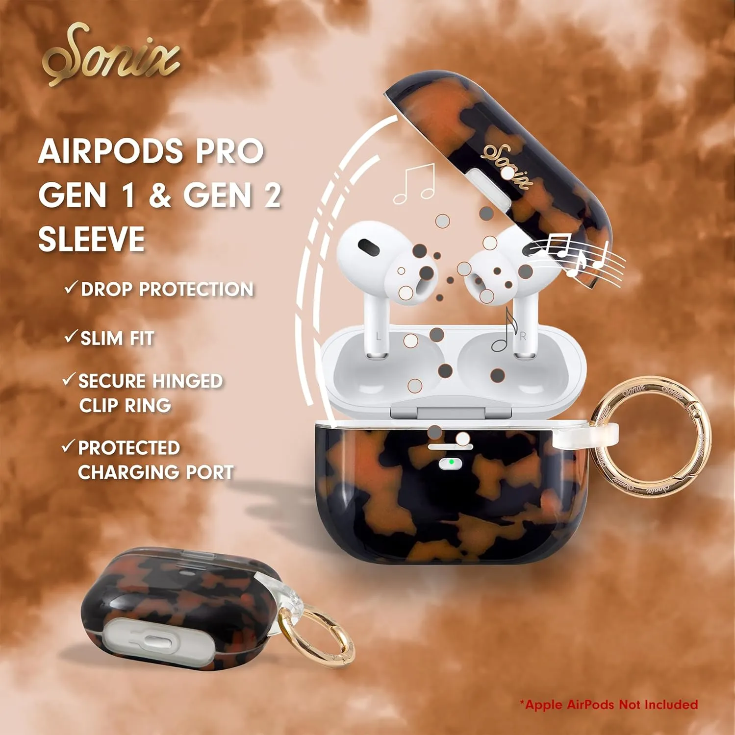 Sonix Cases for AirPods Pro 1 and 2 - Hard Cover, Protective Case for Apple AirPods Pro 1st and 2nd Generation | Brown Tort