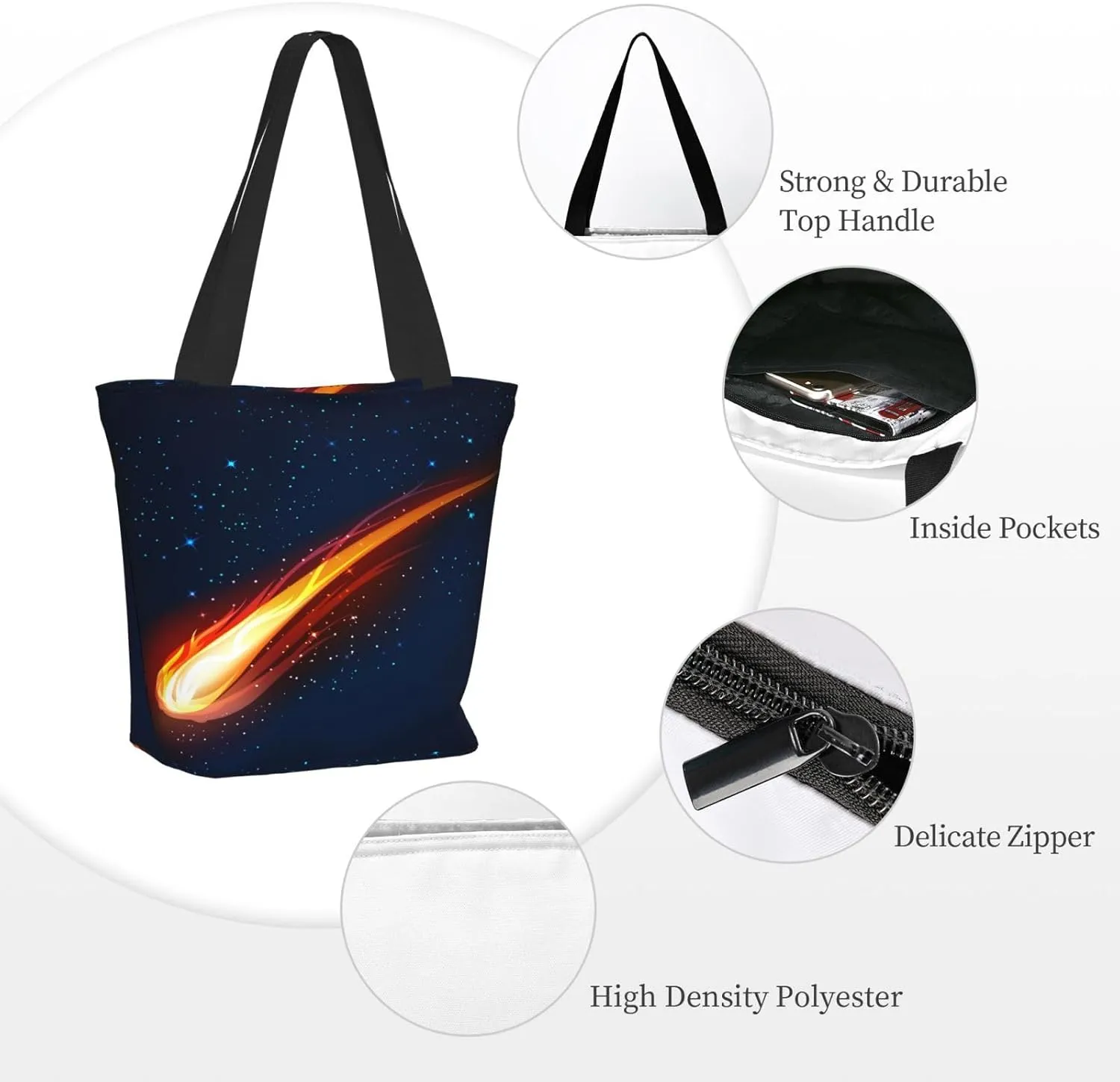 Space Meteor Star Tote Bag for Women, Travel Tote Handbags for Gym