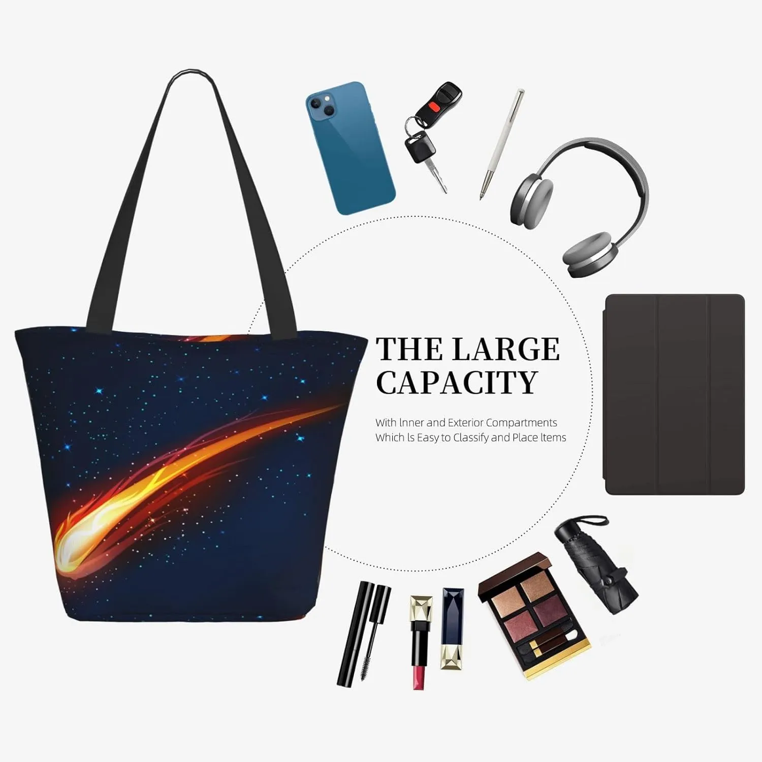 Space Meteor Star Tote Bag for Women, Travel Tote Handbags for Gym