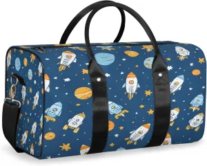 Space Rocket Duffle Bag for Travel, Overnight Weekend Gym Carry On Luggage Bag, Cartoon Galaxy Universe Planet Travel Duffel Bag for Men Women