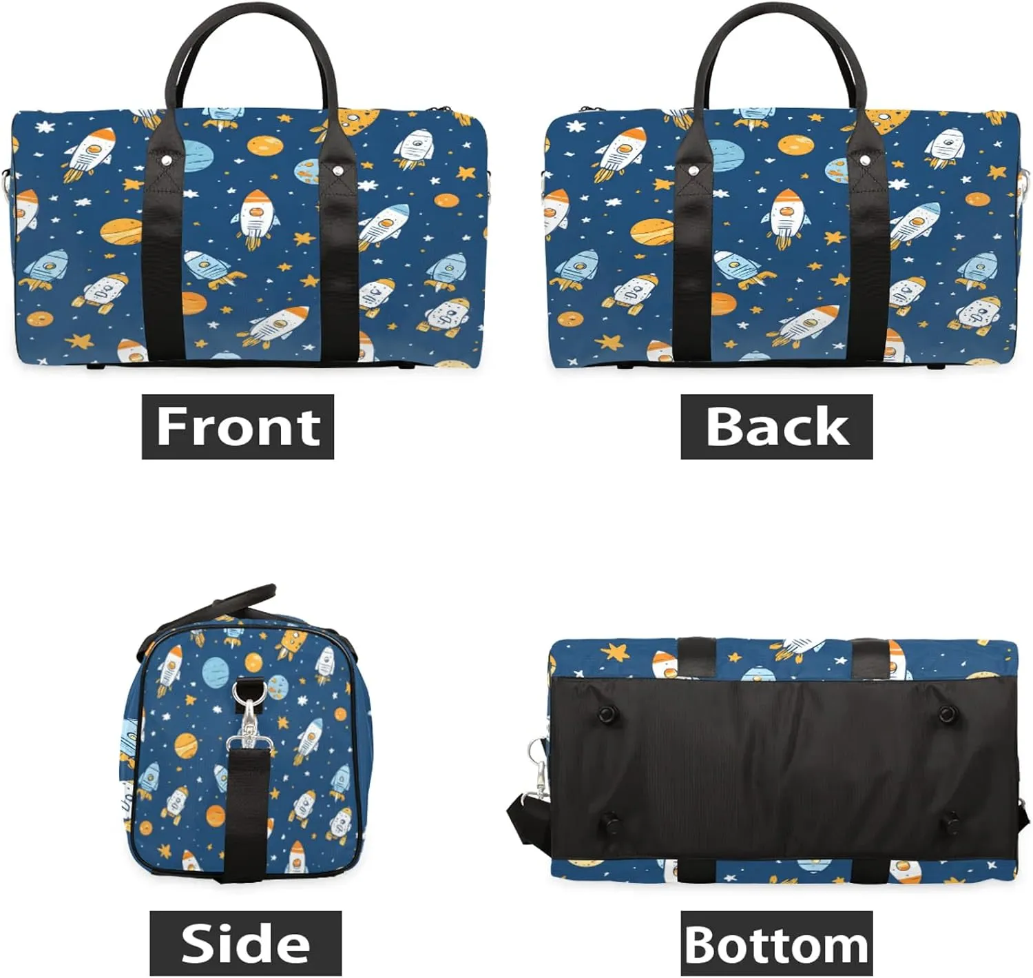 Space Rocket Duffle Bag for Travel, Overnight Weekend Gym Carry On Luggage Bag, Cartoon Galaxy Universe Planet Travel Duffel Bag for Men Women