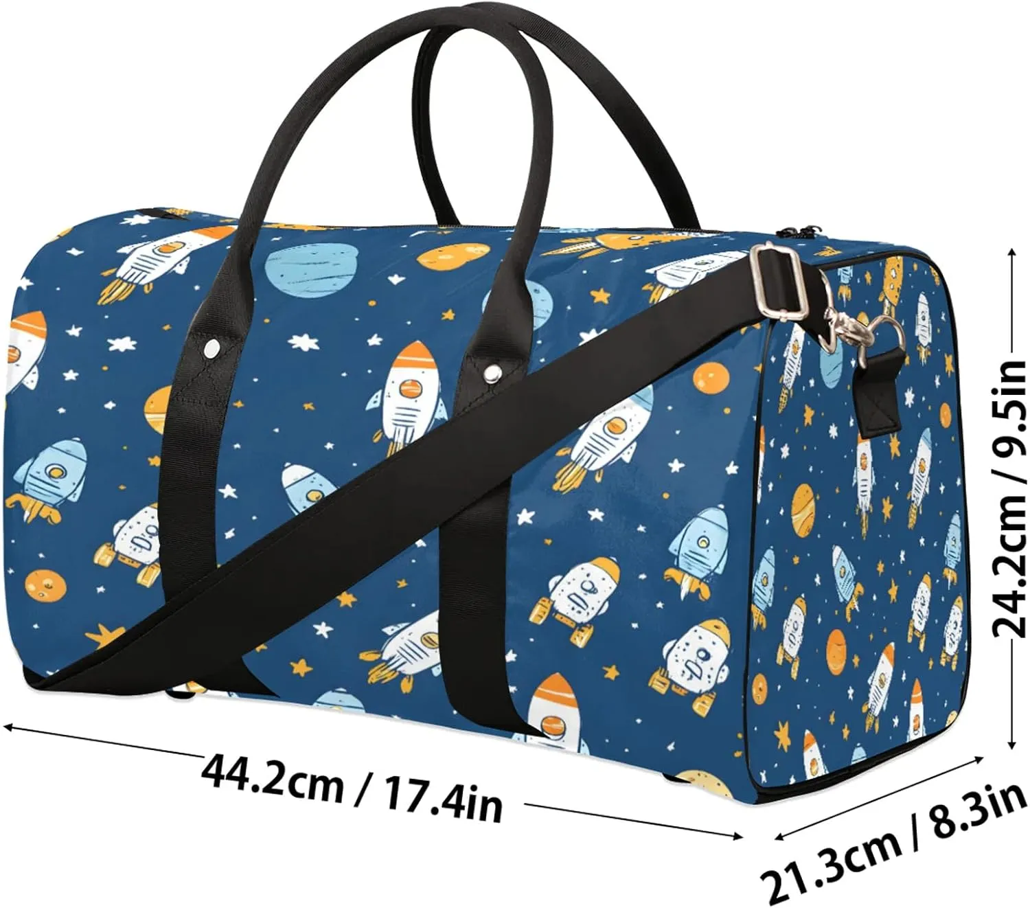 Space Rocket Duffle Bag for Travel, Overnight Weekend Gym Carry On Luggage Bag, Cartoon Galaxy Universe Planet Travel Duffel Bag for Men Women