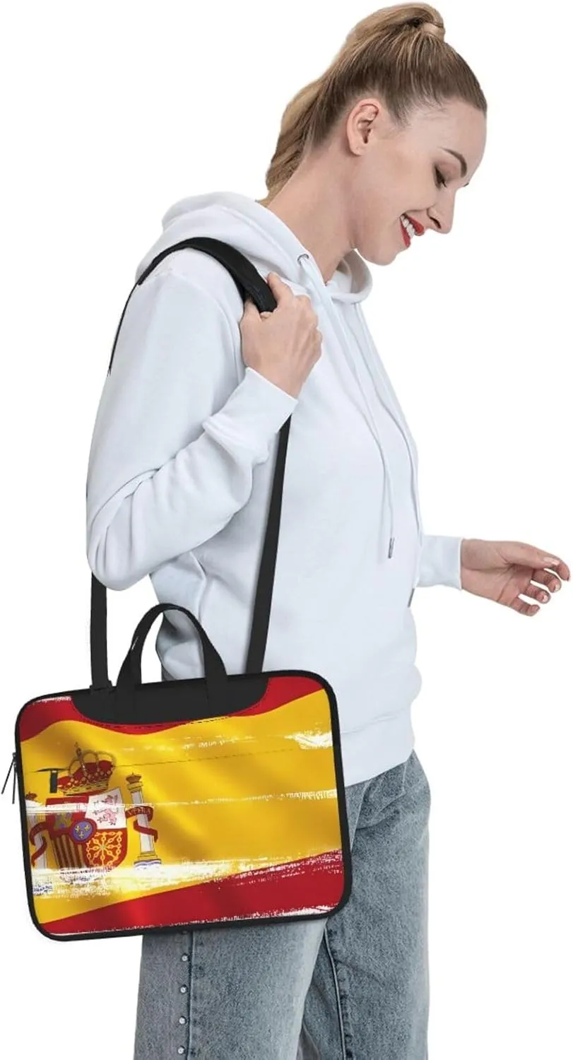 Spain Flag Laptop Shoulder Bag, Ultra Slim And Portable, With Padded Shoulder Strap And Handleã€‚