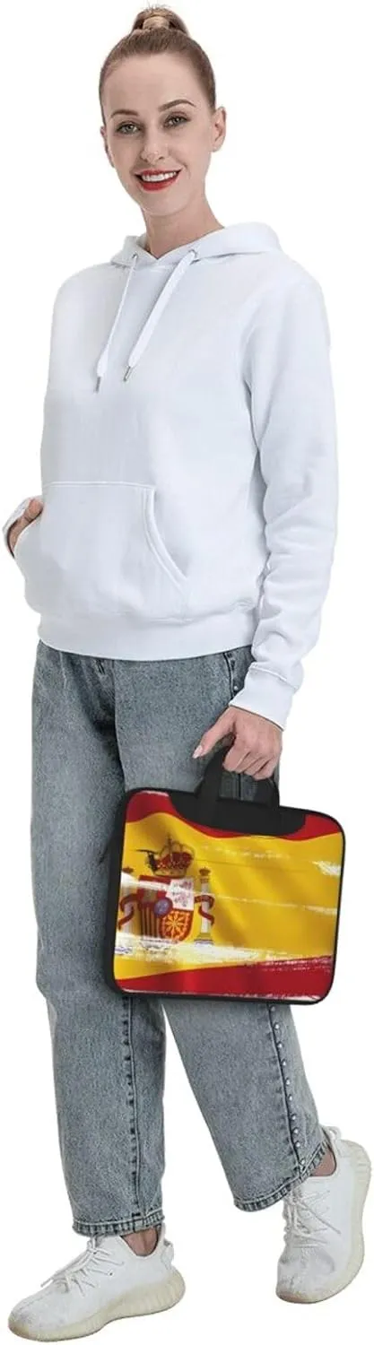 Spain Flag Laptop Shoulder Bag, Ultra Slim And Portable, With Padded Shoulder Strap And Handleã€‚
