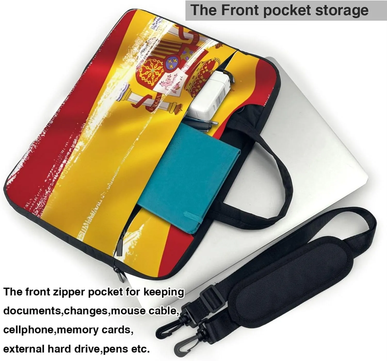 Spain Flag Laptop Shoulder Bag, Ultra Slim And Portable, With Padded Shoulder Strap And Handleã€‚