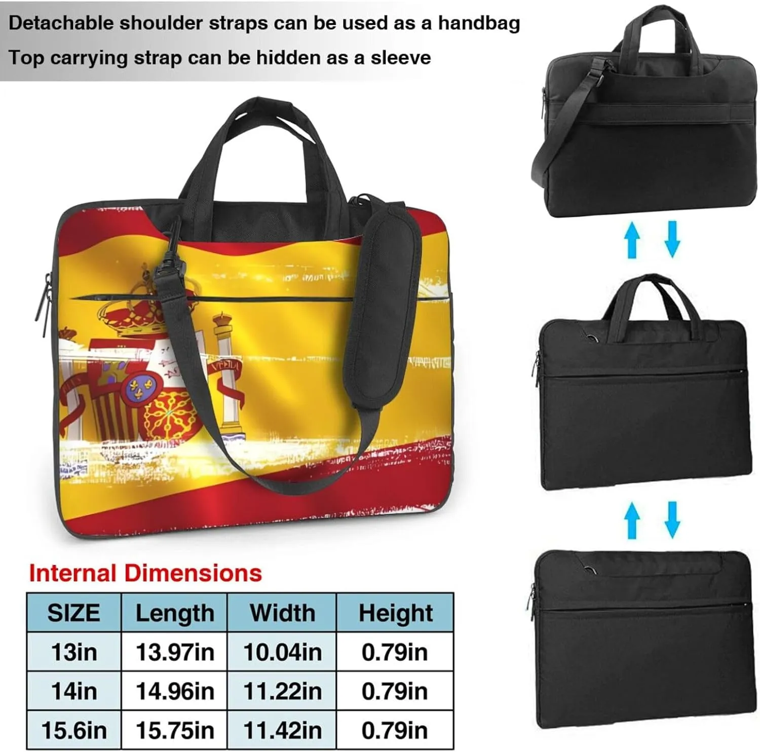 Spain Flag Laptop Shoulder Bag, Ultra Slim And Portable, With Padded Shoulder Strap And Handleã€‚