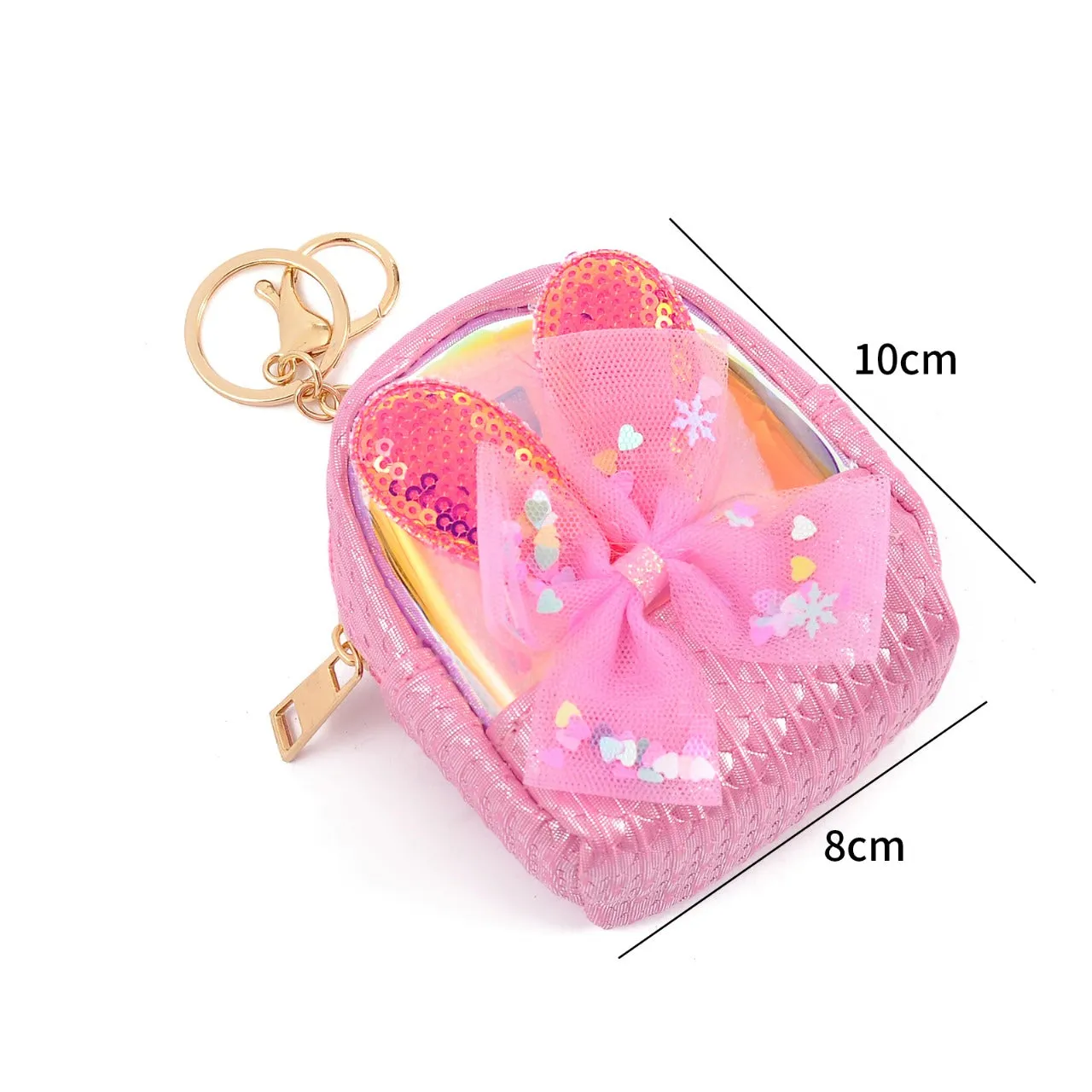 Sparkly Mini Backpack Coin Pouch – Cute Bow Keychain for Girls