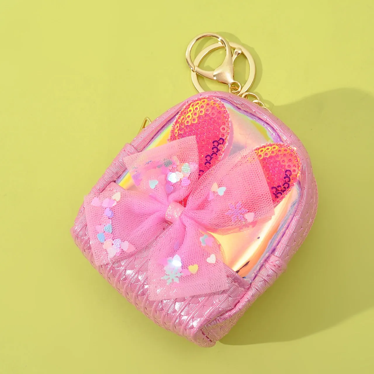 Sparkly Mini Backpack Coin Pouch – Cute Bow Keychain for Girls
