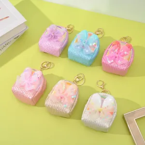 Sparkly Mini Backpack Coin Pouch – Cute Bow Keychain for Girls