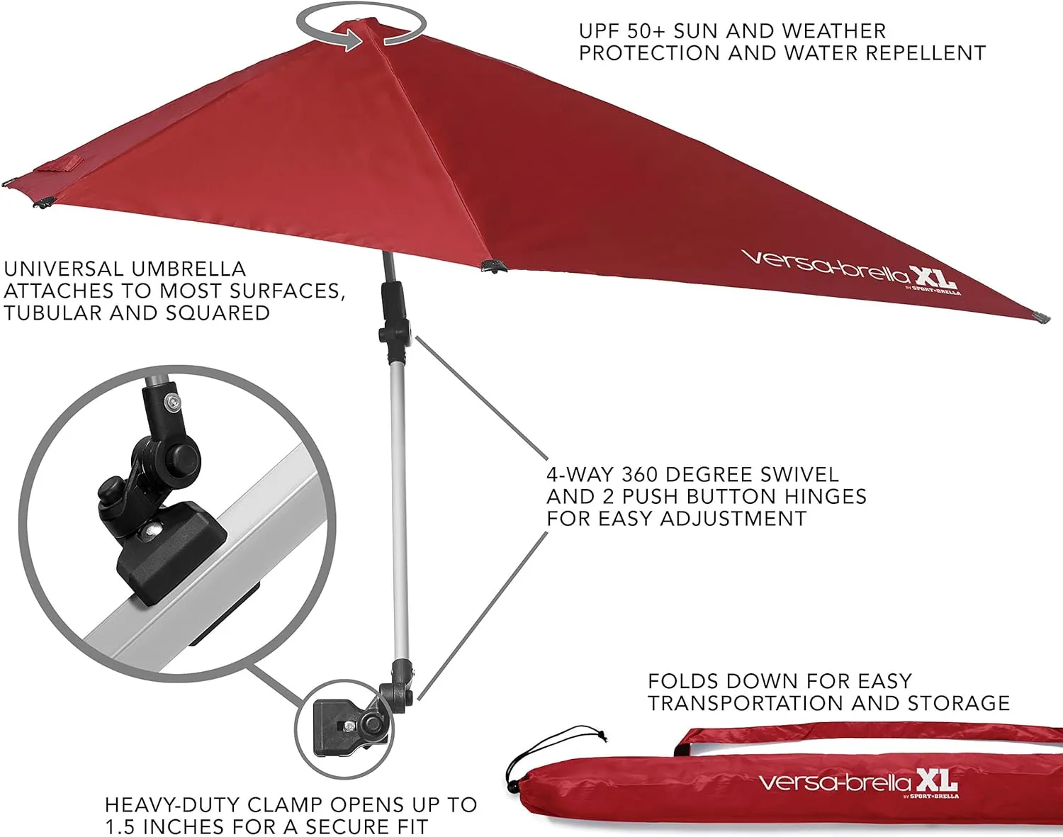 Sport-Brella Versa-Brella SPF 50  Adjustable Umbrella with Universal Clamp