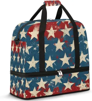 Sports Duffel Bag, Foldable 4th of July Travel Duffel Bag, Gym Yoga Beach Bag Weekender Overnight Bag with Shoes Compartment for Men Women, America Memorial Day