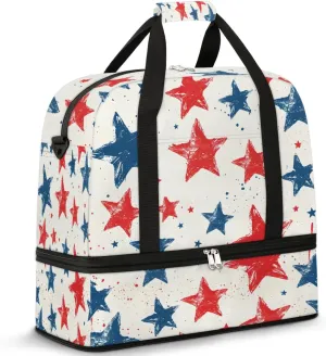 Sports Duffel Bag, Foldable 4th of July Travel Duffel Bag, Gym Yoga Beach Bag Weekender Overnight Bag with Shoes Compartment for Men Women, American Flag Independence Day