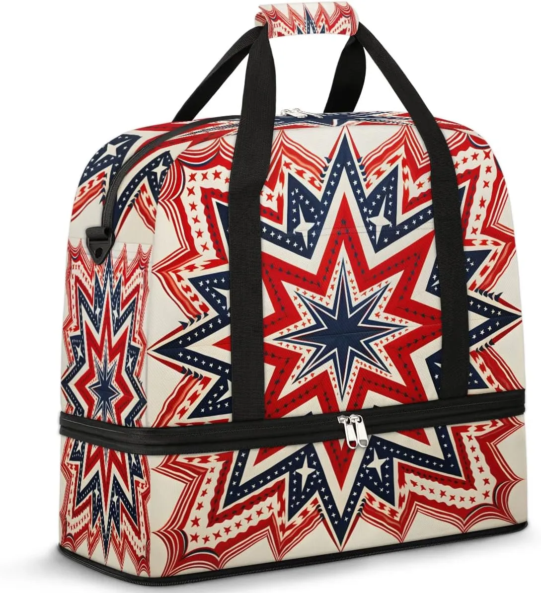 Sports Duffel Bag, Foldable 4th of July Travel Duffel Bag, Gym Yoga Beach Bag Weekender Overnight Bag with Shoes Compartment for Men Women, American Flag
