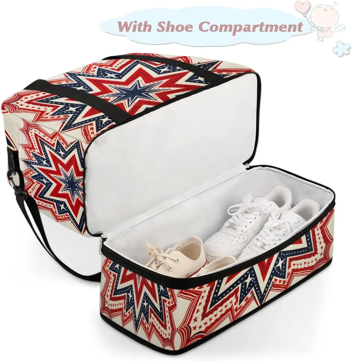 Sports Duffel Bag, Foldable 4th of July Travel Duffel Bag, Gym Yoga Beach Bag Weekender Overnight Bag with Shoes Compartment for Men Women, American Flag