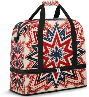 Sports Duffel Bag, Foldable 4th of July Travel Duffel Bag, Gym Yoga Beach Bag Weekender Overnight Bag with Shoes Compartment for Men Women, American Flag