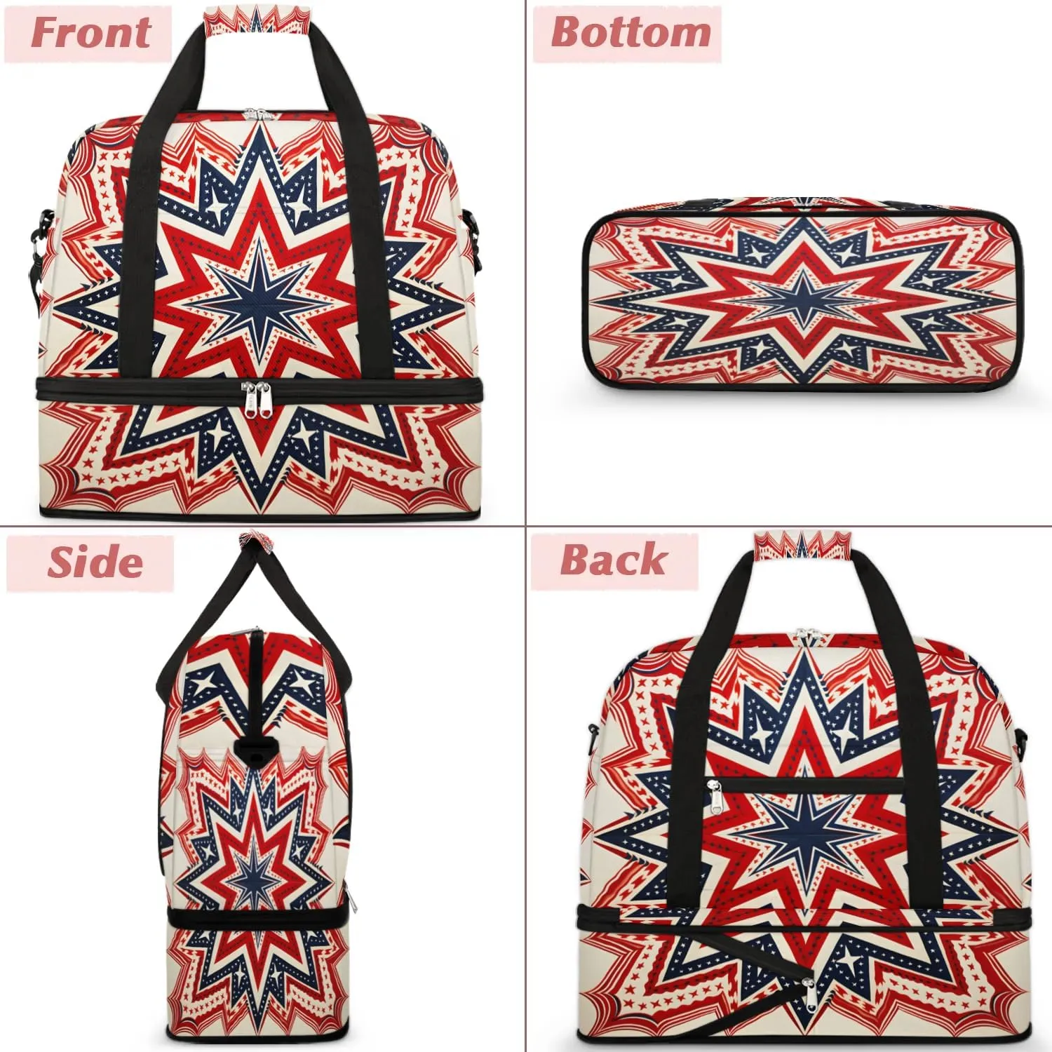 Sports Duffel Bag, Foldable 4th of July Travel Duffel Bag, Gym Yoga Beach Bag Weekender Overnight Bag with Shoes Compartment for Men Women, American Flag