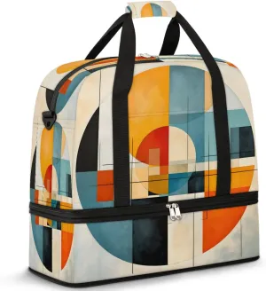 Sports Duffel Bag, Foldable Abstract Circles Travel Duffel Bag, Gym Yoga Beach Bag Weekender Overnight Bag with Shoes Compartment for Men Women, Colorful Circles
