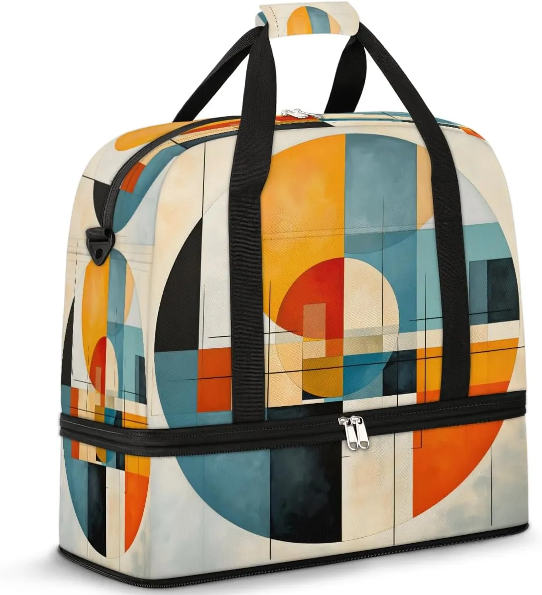 Sports Duffel Bag, Foldable Abstract Circles Travel Duffel Bag, Gym Yoga Beach Bag Weekender Overnight Bag with Shoes Compartment for Men Women, Colorful Circles