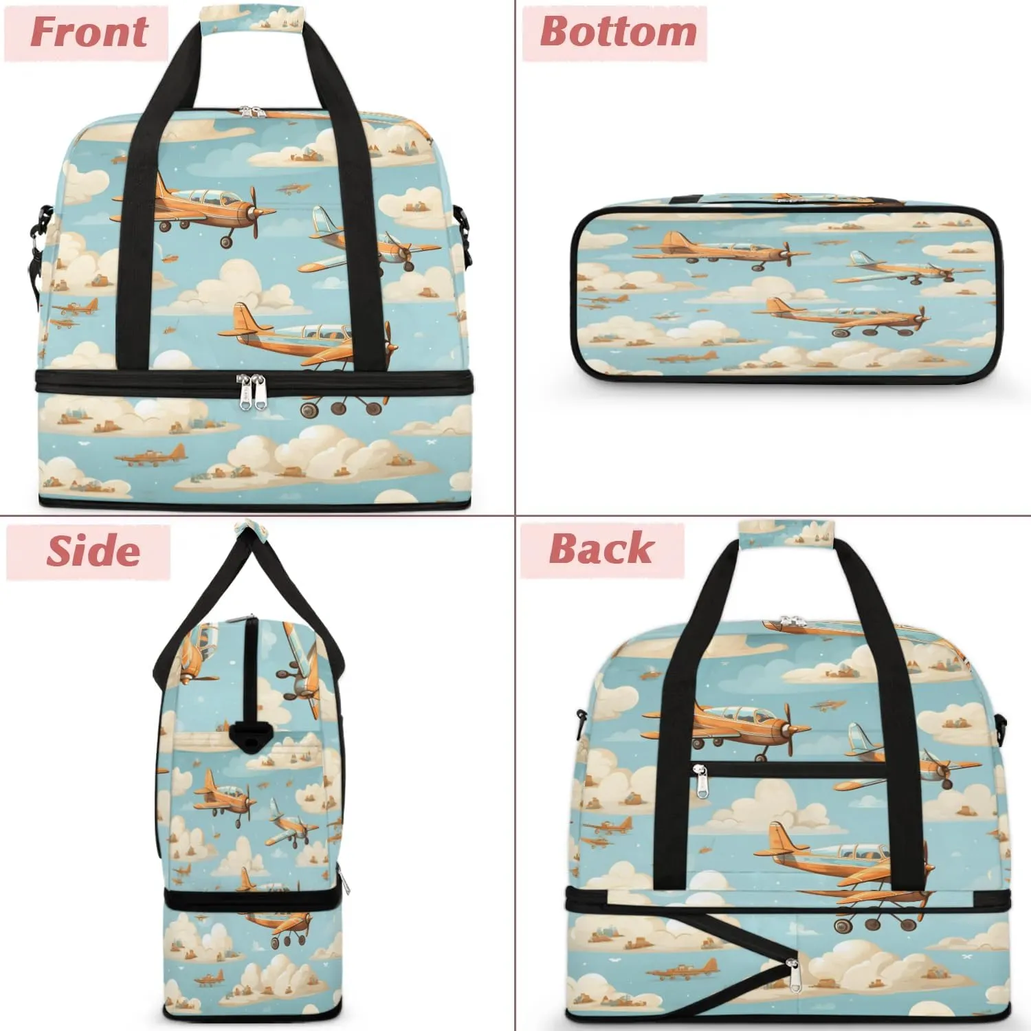 Sports Duffel Bag, Foldable Aircraft Travel Duffel Bag, Gym Yoga Beach Bag Weekender Overnight Bag with Shoes Compartment for Men Women, Sky